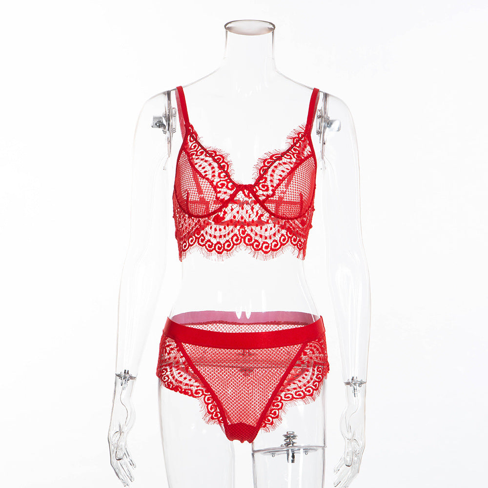 Lace Eyelash Love Grid Panty Set - Leverage On Heroes Women Store