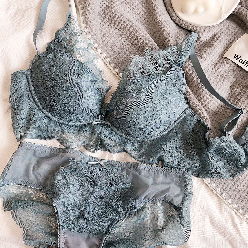 Lace Underwear Small Chest Push Up Big Thickened Without Steel Ring Bra Set - Leverage On Heroes Women Store