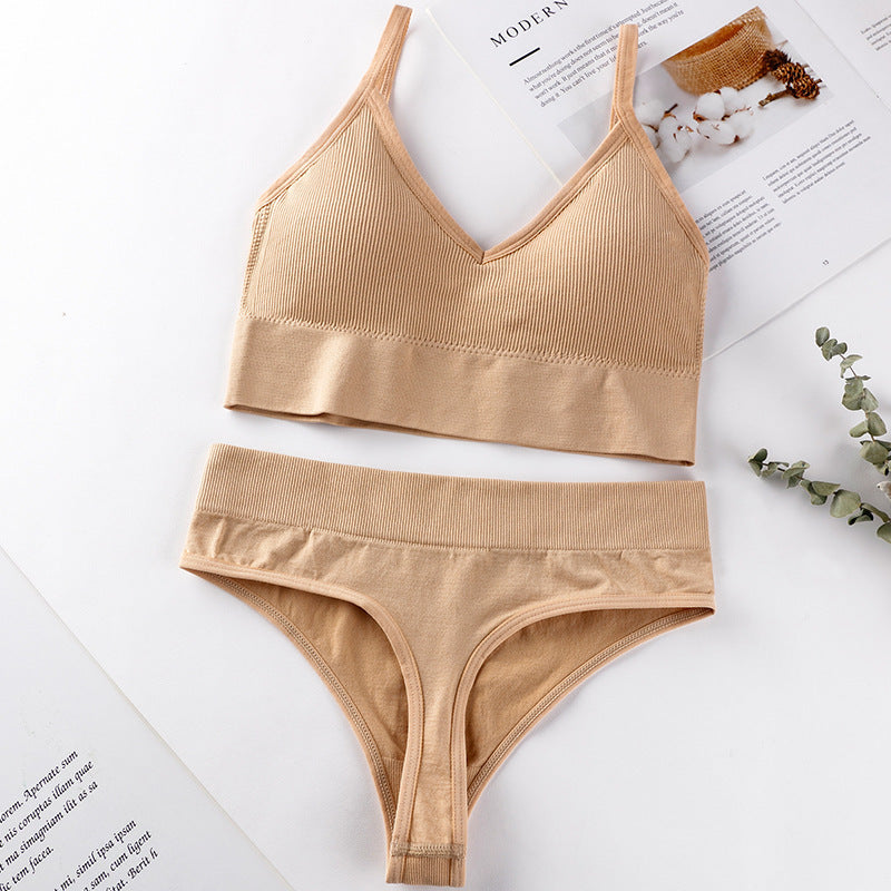 Women Panties Set Sexy G-String Seamless Active Thong Set Fitness Crop Top Underwear - Leverage On Heroes Women Store