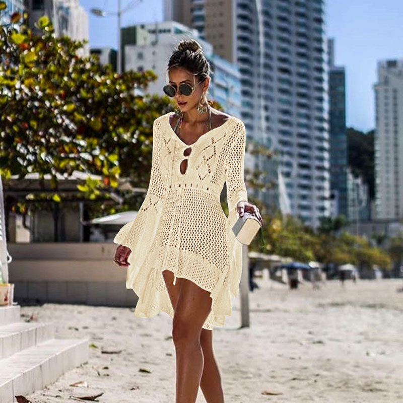 Hollow Lace-Up Beach Long Skirt Bikini Sunscreen Blouse - Leverage On Heroes Women Store