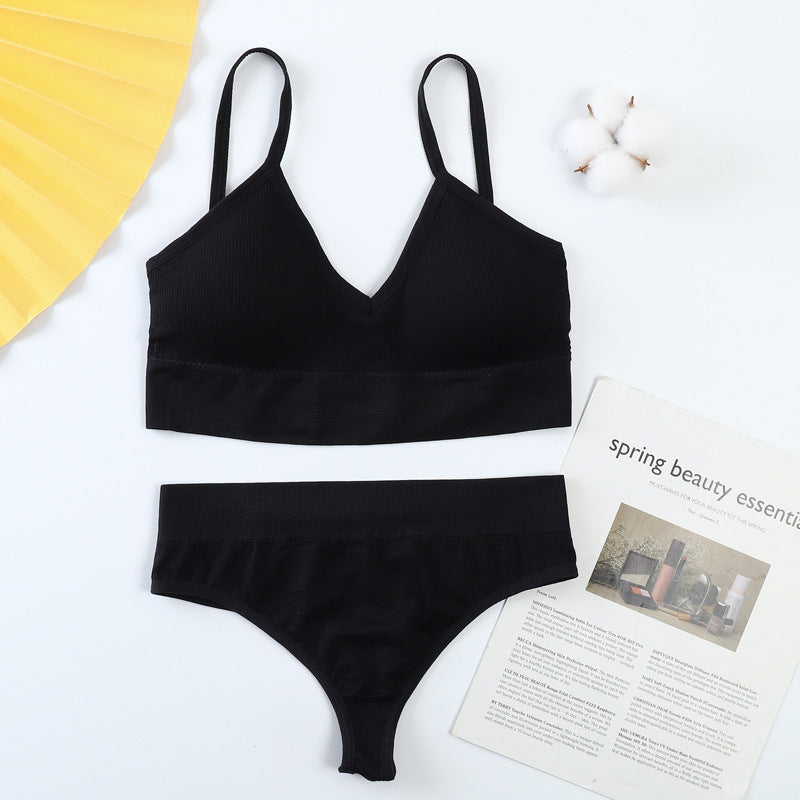Women Panties Set Sexy G-String Seamless Active Thong Set Fitness Crop Top Underwear - Leverage On Heroes Women Store