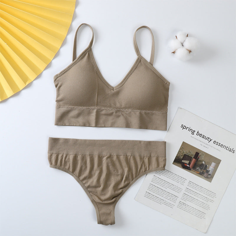 Women Panties Set Sexy G-String Seamless Active Thong Set Fitness Crop Top Underwear - Leverage On Heroes Women Store