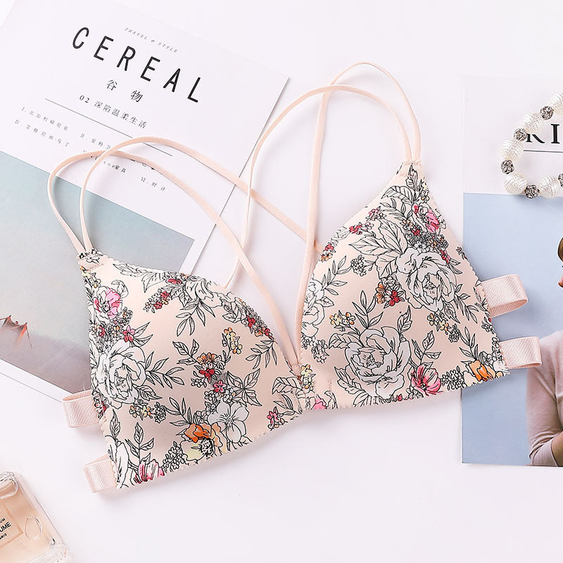 Printed Front Button, Beautiful Back, Adjustable Small Chest, Gathered Bra, One-Piece Seamless Underwear, Female Push-Up - Leverage On Heroes Women Store