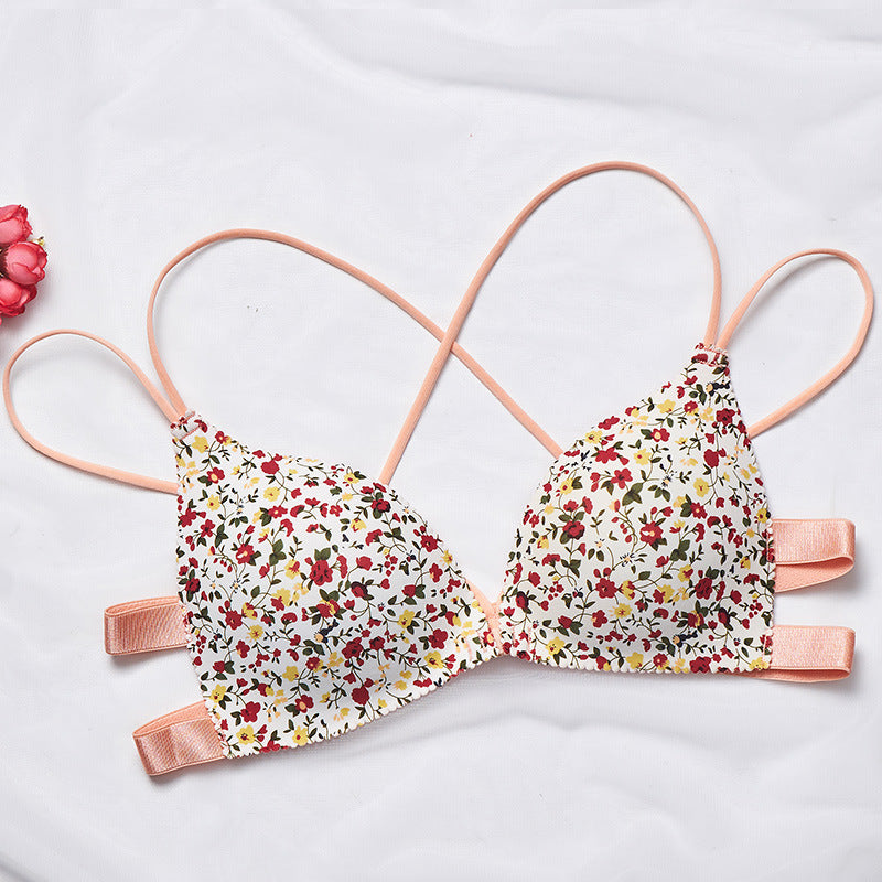 Printed Front Button, Beautiful Back, Adjustable Small Chest, Gathered Bra, One-Piece Seamless Underwear, Female Push-Up - Leverage On Heroes Women Store