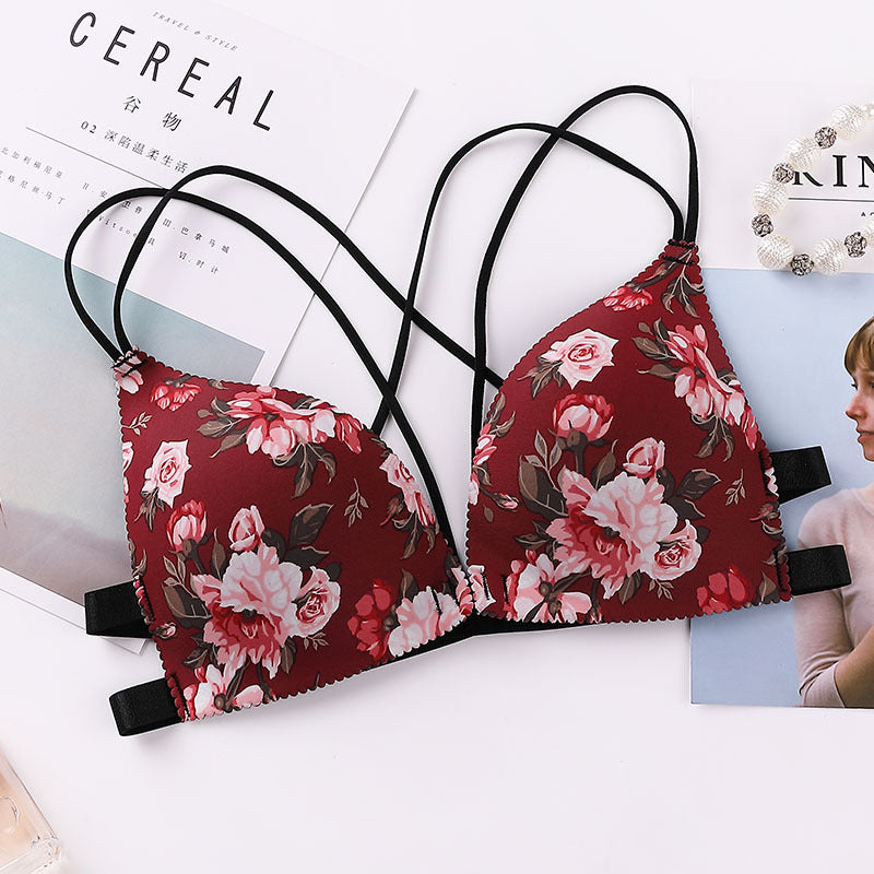 Printed Front Button, Beautiful Back, Adjustable Small Chest, Gathered Bra, One-Piece Seamless Underwear, Female Push-Up - Leverage On Heroes Women Store