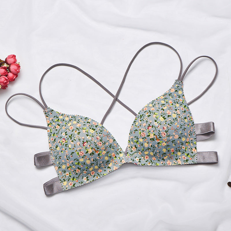Printed Front Button, Beautiful Back, Adjustable Small Chest, Gathered Bra, One-Piece Seamless Underwear, Female Push-Up - Leverage On Heroes Women Store