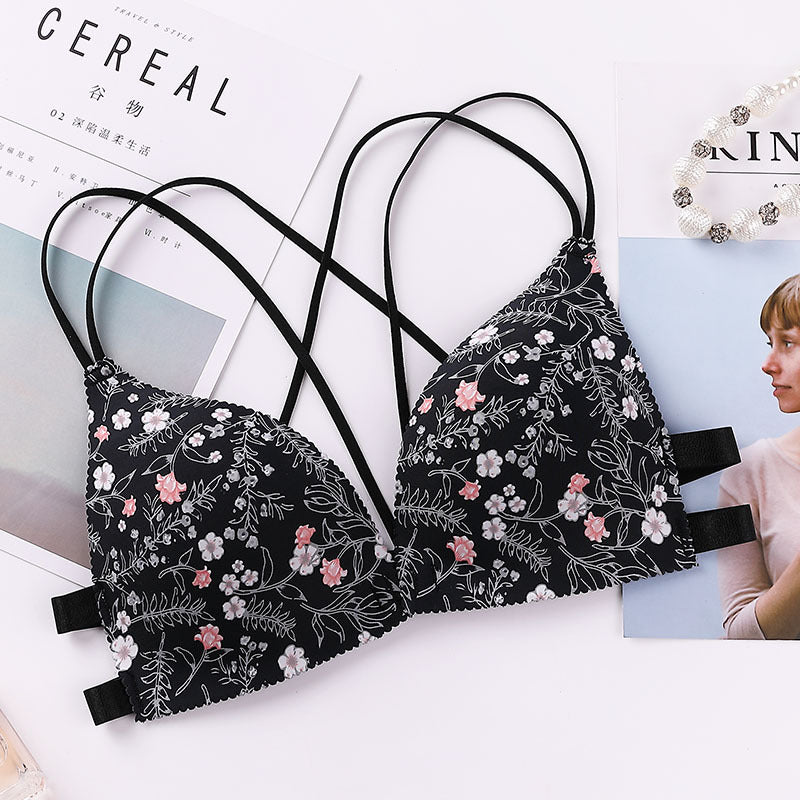 Printed Front Button, Beautiful Back, Adjustable Small Chest, Gathered Bra, One-Piece Seamless Underwear, Female Push-Up - Leverage On Heroes Women Store