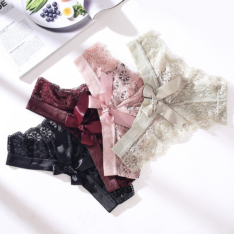 Lace Thong Transparent Hollow Briefs Bow - Leverage On Heroes Women Store