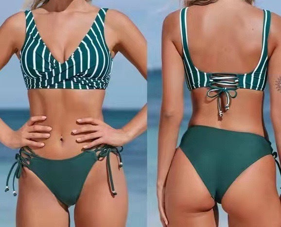 Sexy Halter Bikini Women's Split Lace-up Swimsuit - Leverage On Heroes Women Store