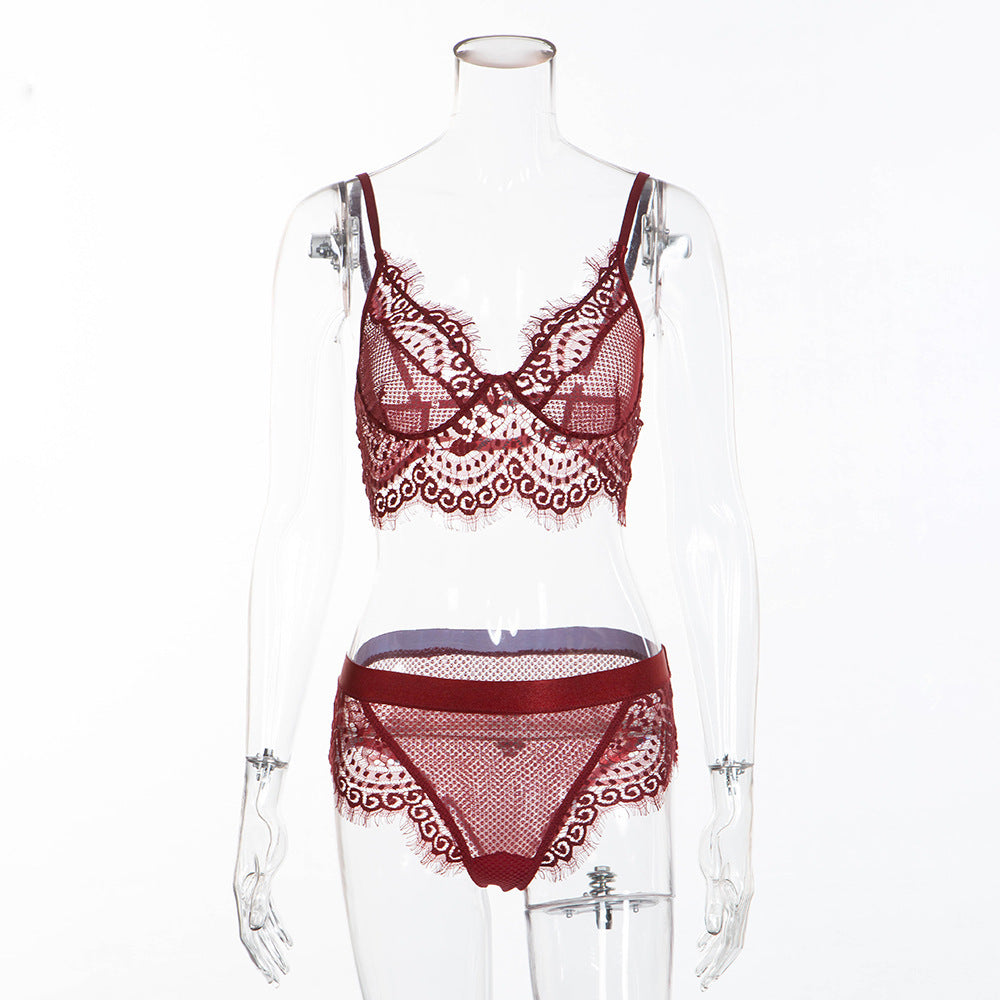 Lace Eyelash Love Grid Panty Set - Leverage On Heroes Women Store