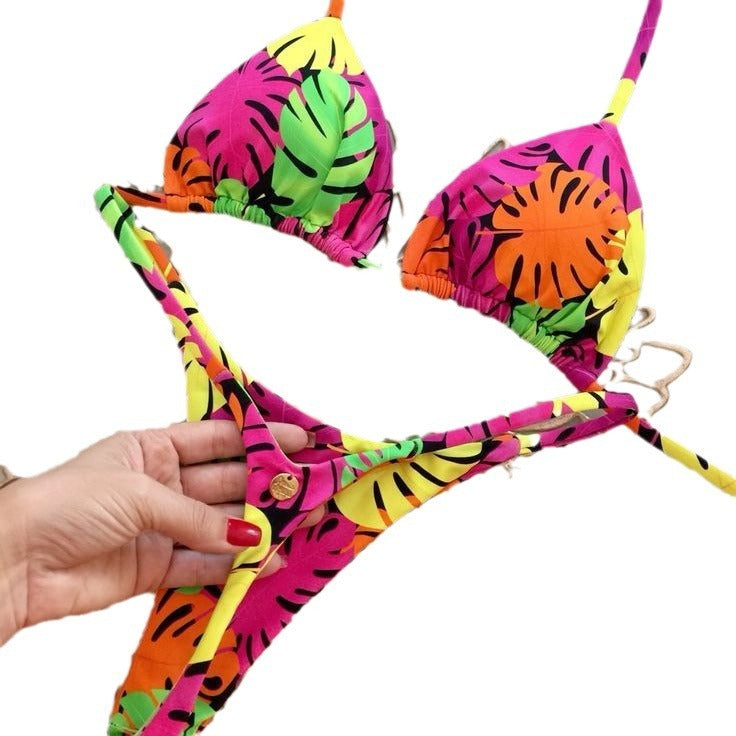 Women's Printed Lace Up Split Swimsuit Bikini - Leverage On Heroes Women Store