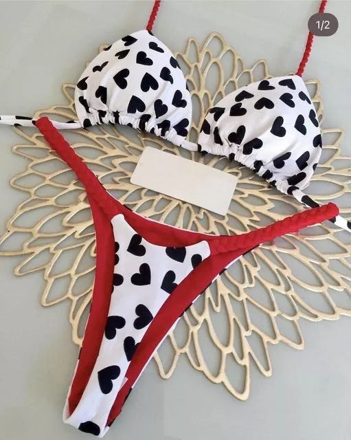 Women's Printed Lace Up Split Swimsuit Bikini - Leverage On Heroes Women Store