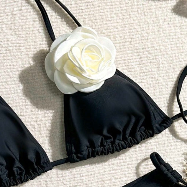 3D Three-dimensional Flower Drawstring Lace Bikini Split Swimsuit - Leverage On Heroes Women Store