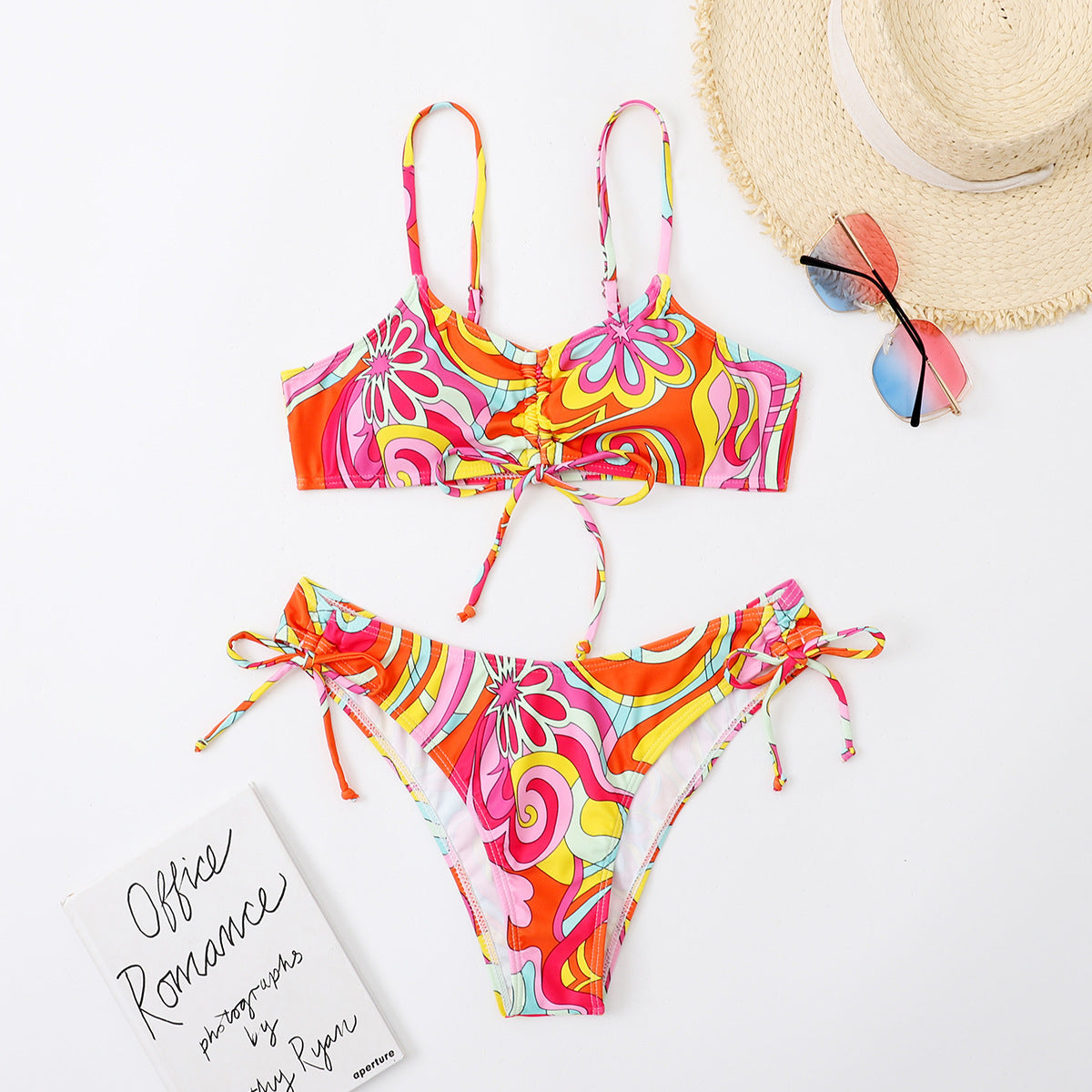 Ladies Printed Lace-Up Split Swimsuit Bikini - Leverage On Heroes Women Store