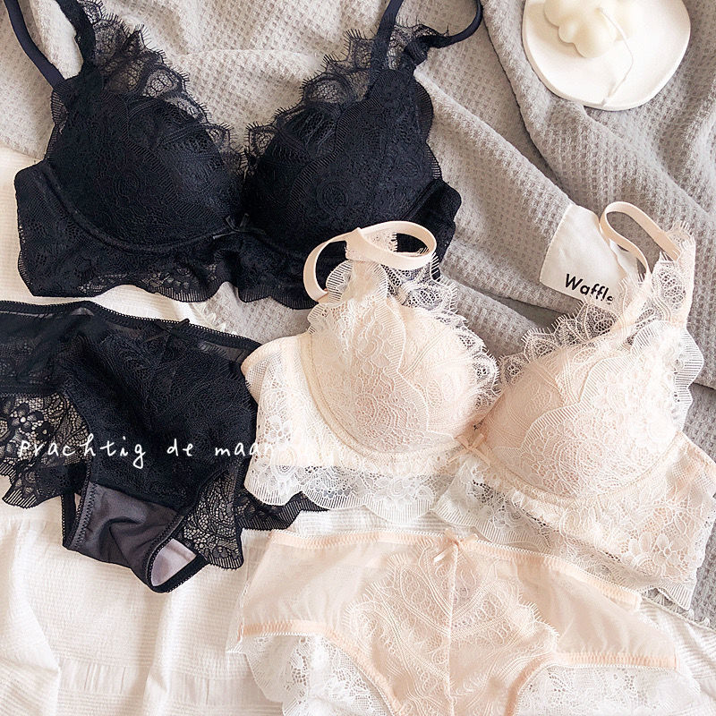 Lace Underwear Small Chest Push Up Big Thickened Without Steel Ring Bra Set - Leverage On Heroes Women Store