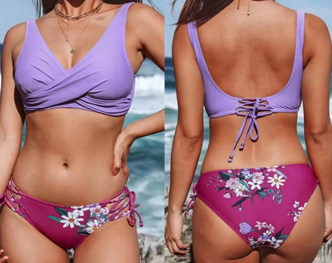 Sexy Halter Bikini Women's Split Lace-up Swimsuit - Leverage On Heroes Women Store