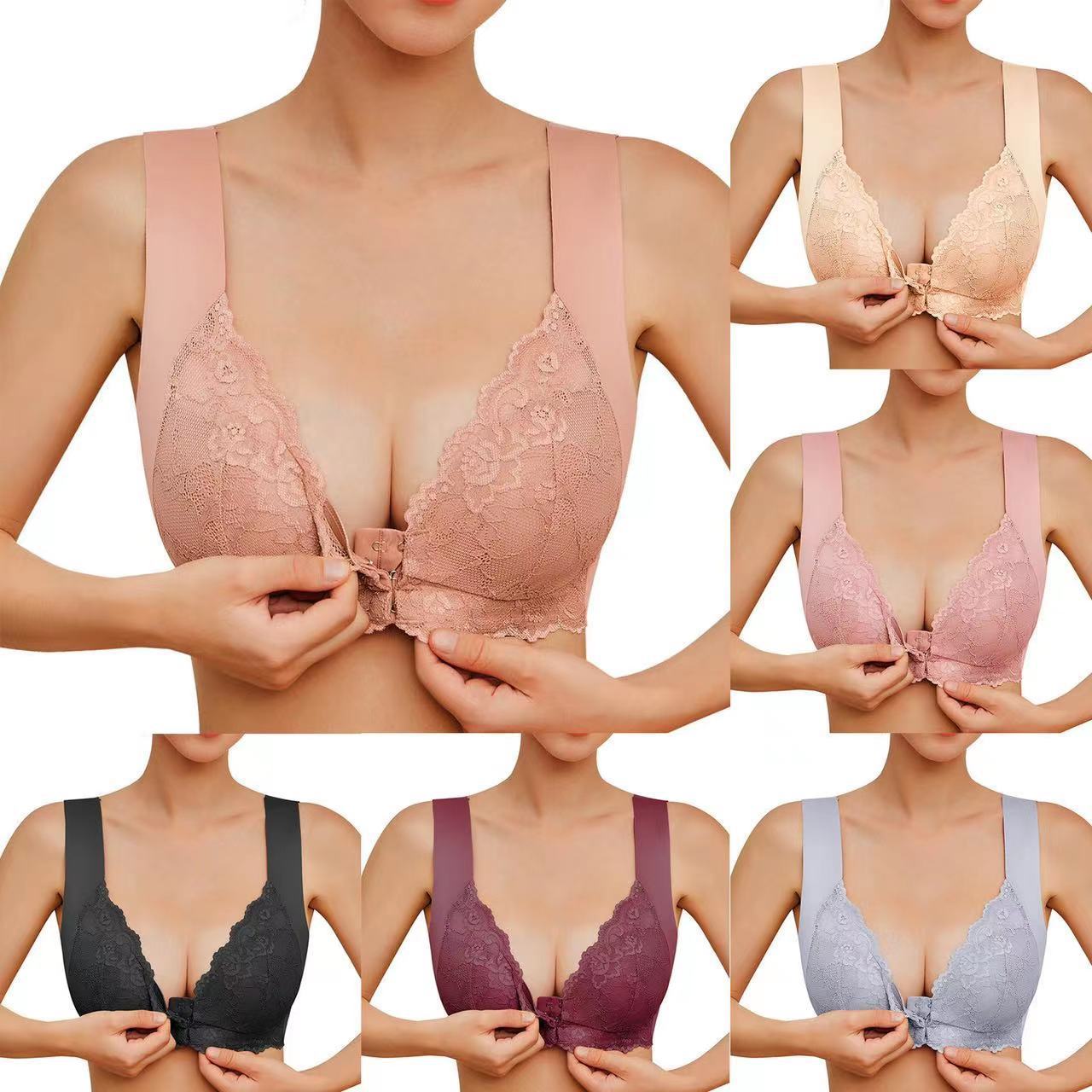 Front Closure Underwired Seamless Beautiful Back Bra Sexy Lace Comfortable Push Up Underwear - Leverage On Heroes Women Store