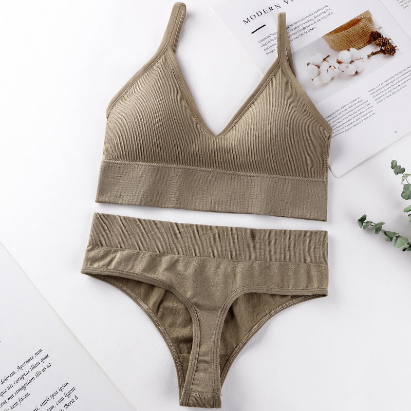 Women Panties Set Sexy G-String Seamless Active Thong Set Fitness Crop Top Underwear - Leverage On Heroes Women Store
