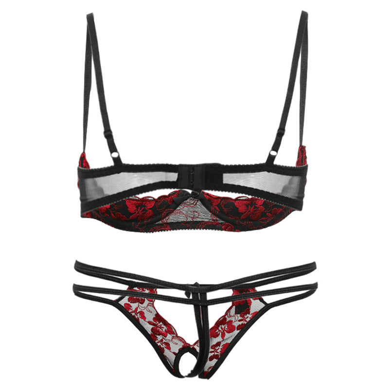Embroidered Rose Pattern Low Waist Panty Set - Leverage On Heroes Women Store