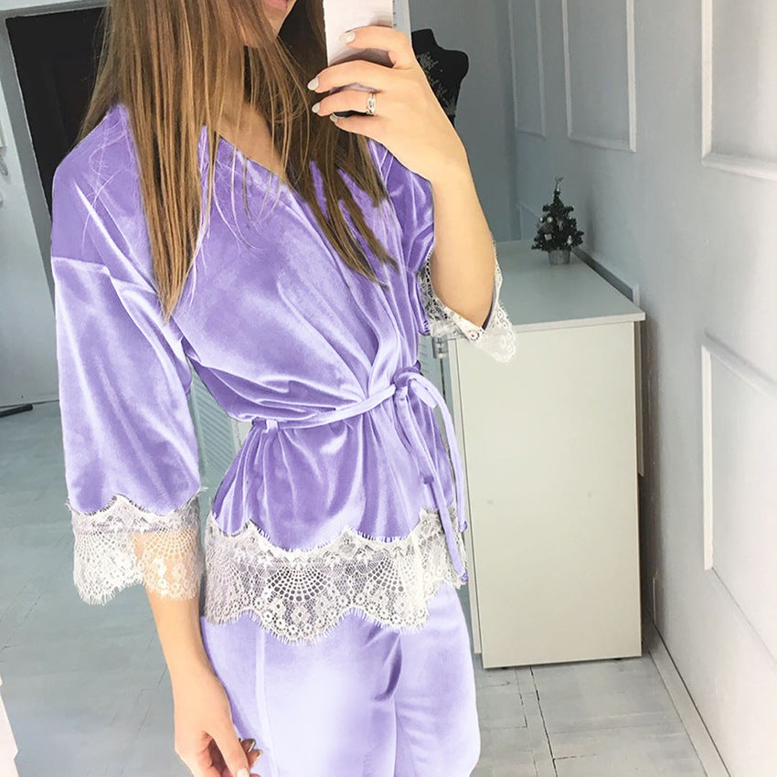 Women's Lace Stitching Five-point Sleeve Trousers Breathable Loungewear - Leverage On Heroes Women Store