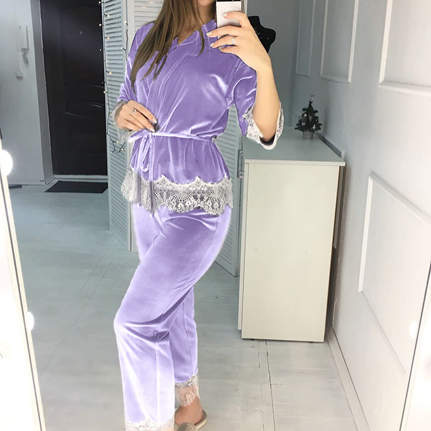 Women's Lace Stitching Five-point Sleeve Trousers Breathable Loungewear - Leverage On Heroes Women Store
