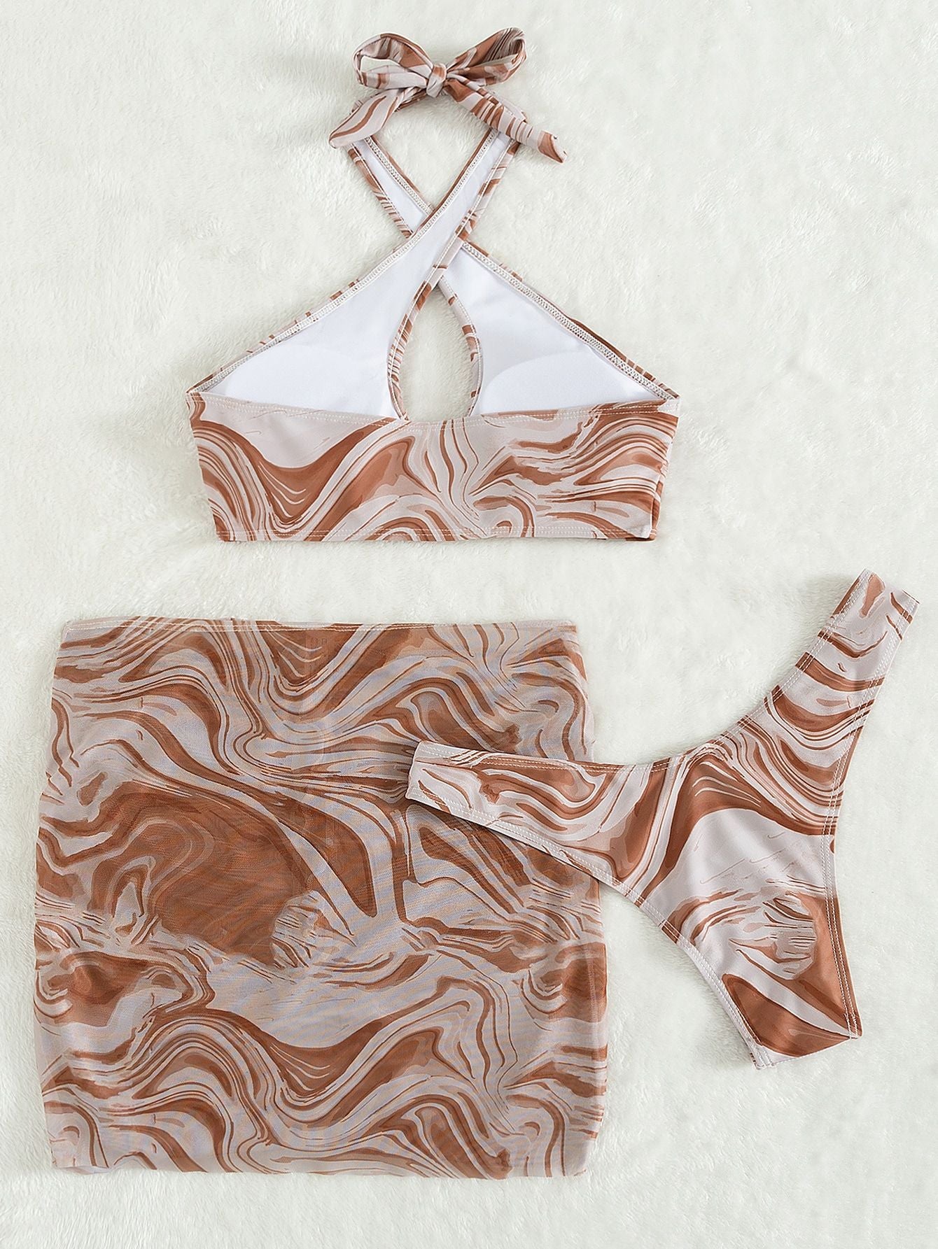 Women's Three-piece Smudge Bikini Lace-up Set - Leverage On Heroes Women Store