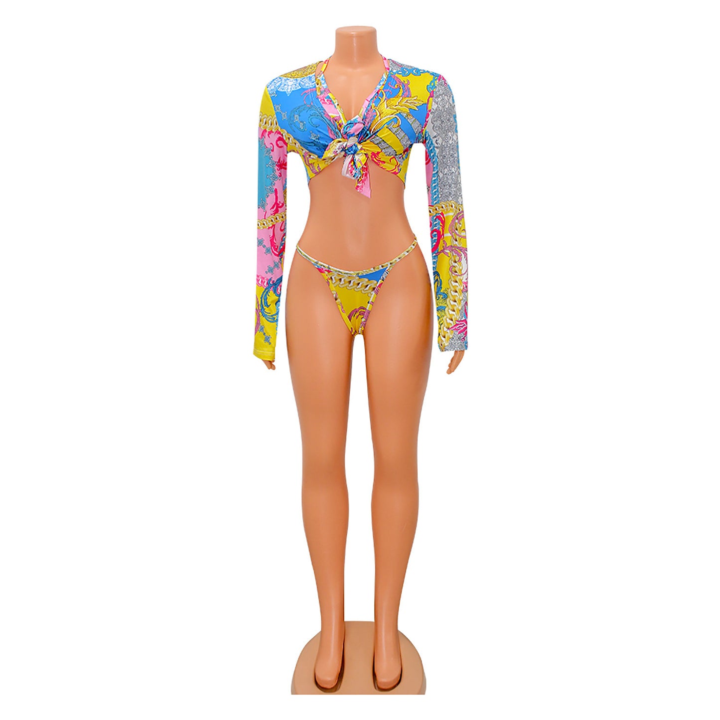 Women's Fashion Print Lace-Up Bikini Three Piece - Leverage On Heroes Women Store