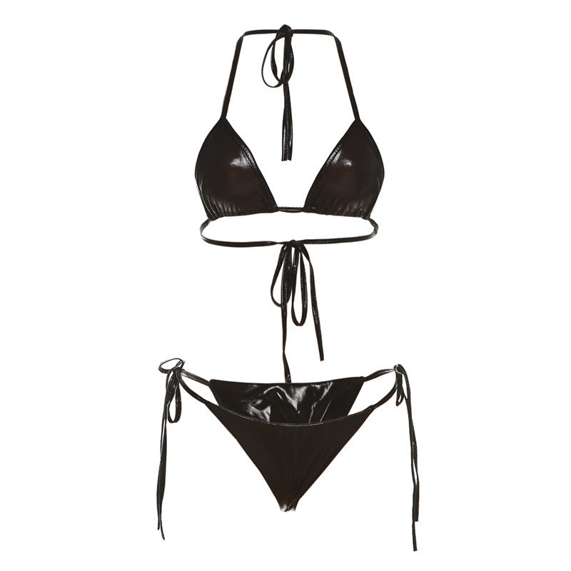 Hanging Neck Lace-up Reflective Bikini Two-piece - Leverage On Heroes Women Store