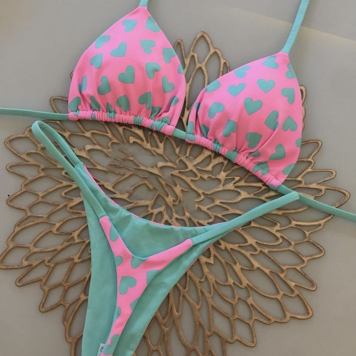 Women's Printed Lace Up Split Swimsuit Bikini - Leverage On Heroes Women Store