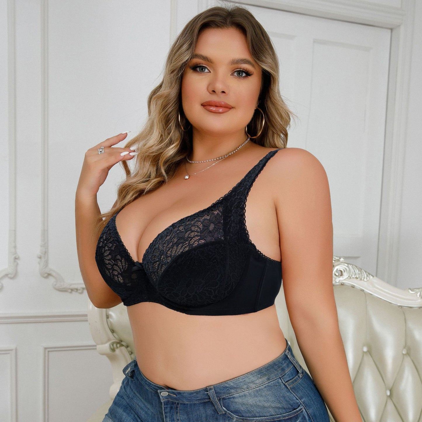 Fixed Double-shoulder Strap Lace Push Up Bra Ladies - Leverage On Heroes Women Store