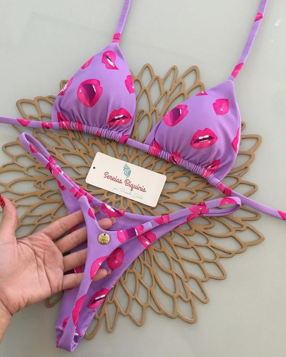 Women's Printed Lace Up Split Swimsuit Bikini - Leverage On Heroes Women Store