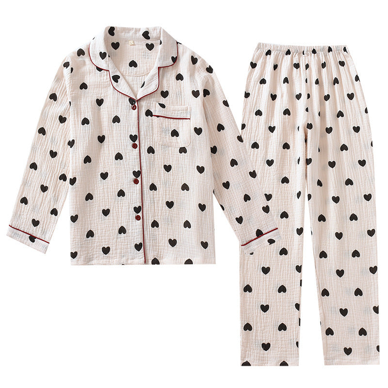 Women's Fashion Gauze Double Crepe Lapel Long-sleeved Loungewear Set - Leverage On Heroes Women Store