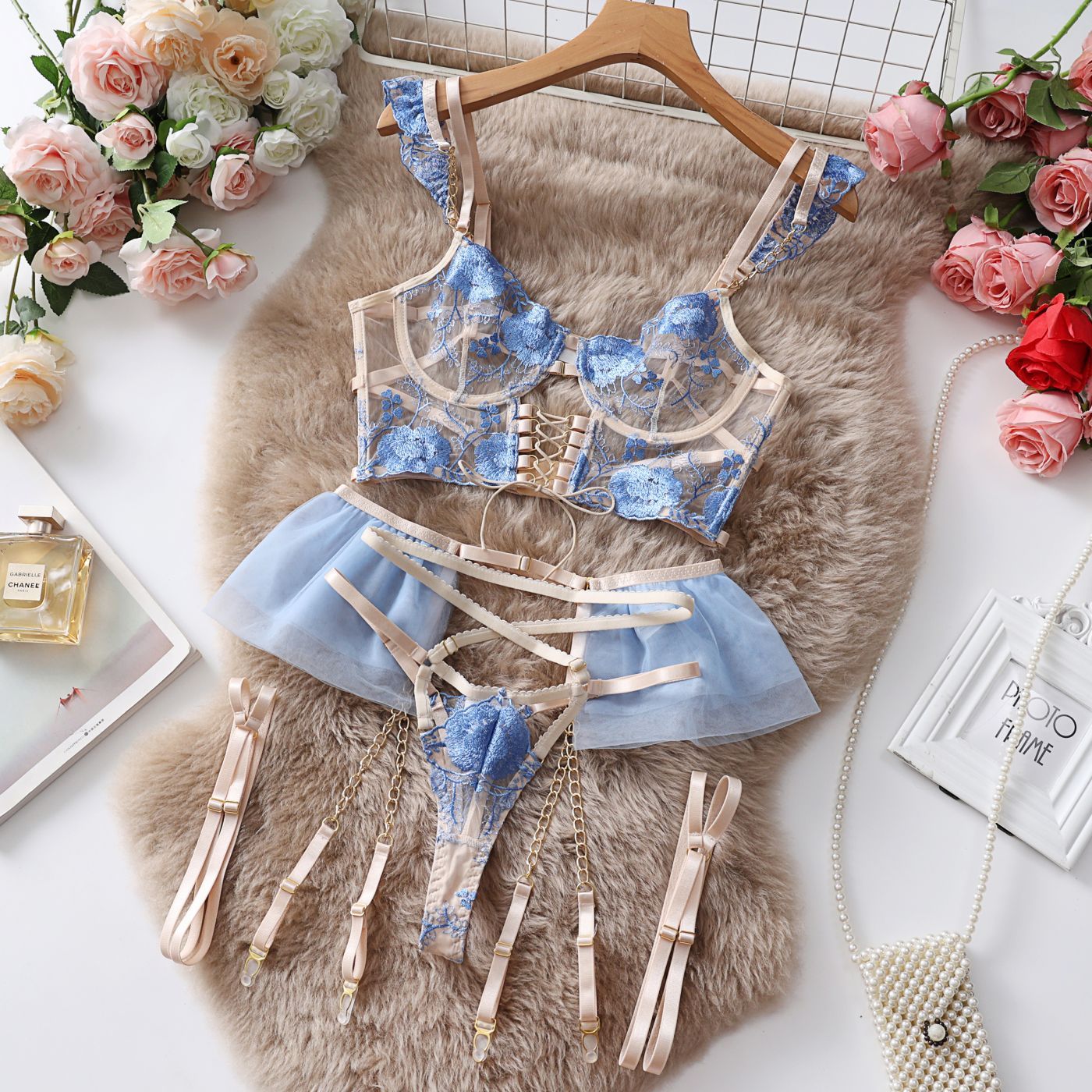Embroidered Underwear Transparent Push Up Bra Set - Leverage On Heroes Women Store
