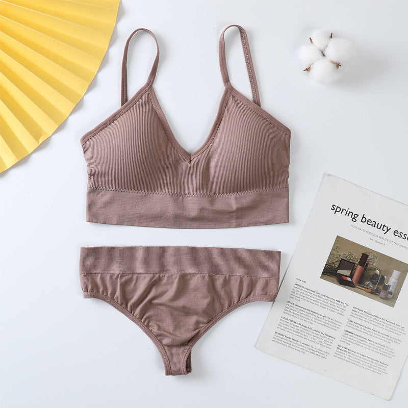 Women Panties Set Sexy G-String Seamless Active Thong Set Fitness Crop Top Underwear - Leverage On Heroes Women Store