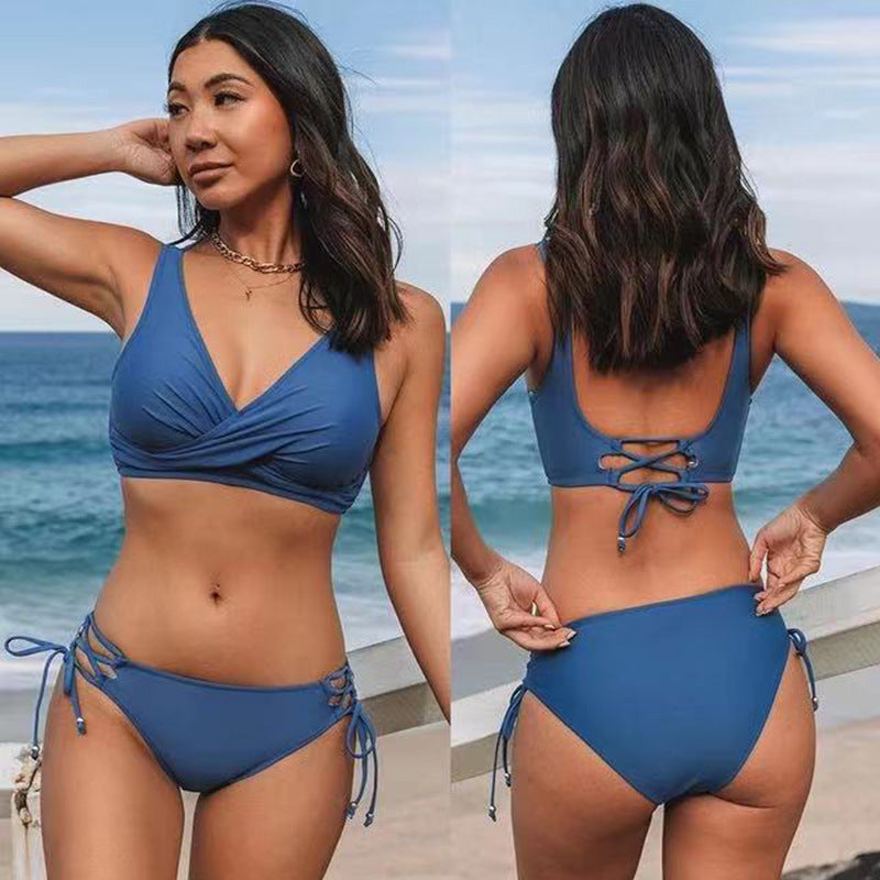 Sexy Halter Bikini Women's Split Lace-up Swimsuit - Leverage On Heroes Women Store