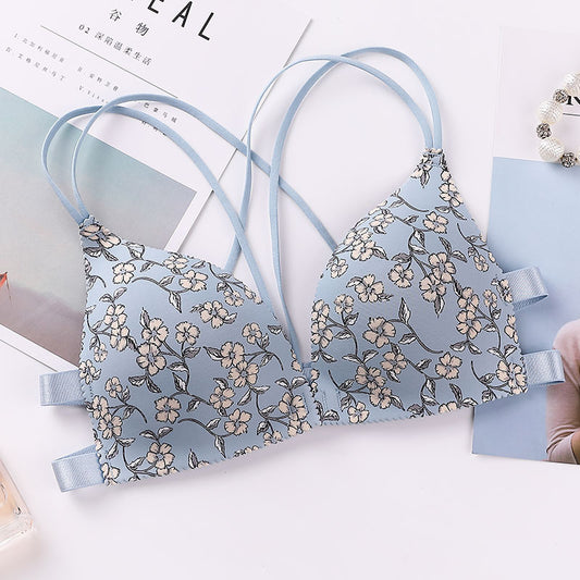 Printed Front Button, Beautiful Back, Adjustable Small Chest, Gathered Bra, One-Piece Seamless Underwear, Female Push-Up - Leverage On Heroes Women Store