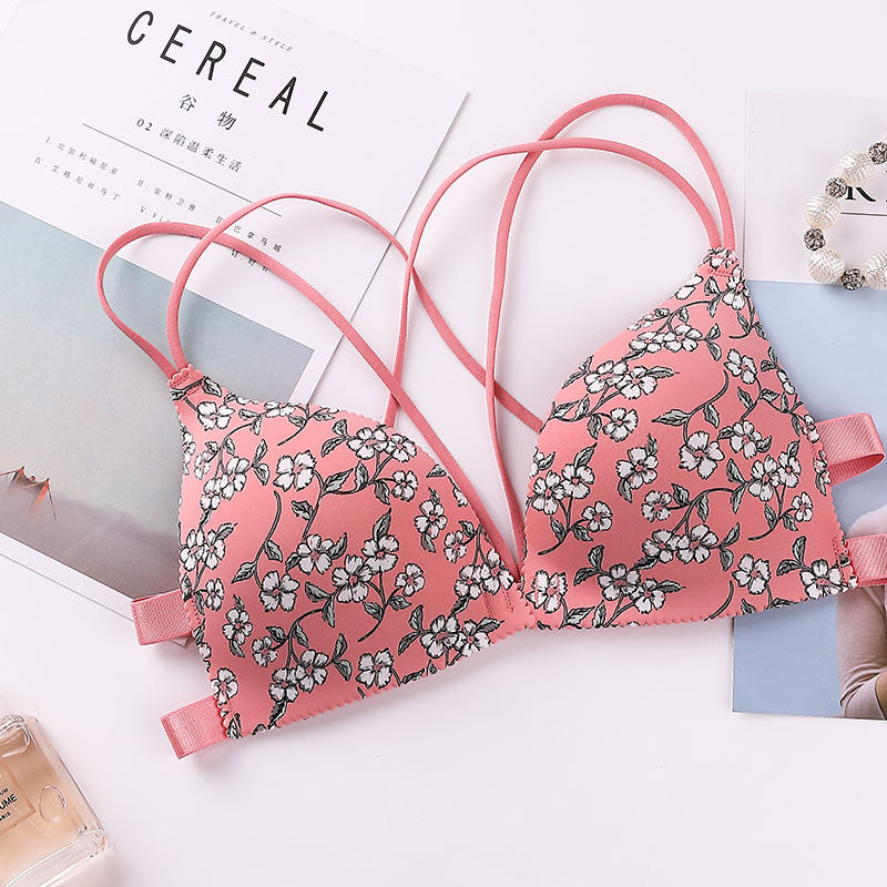 Printed Front Button, Beautiful Back, Adjustable Small Chest, Gathered Bra, One-Piece Seamless Underwear, Female Push-Up - Leverage On Heroes Women Store