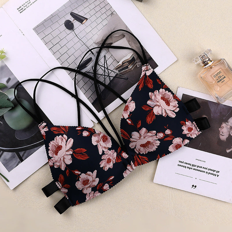 Printed Front Button, Beautiful Back, Adjustable Small Chest, Gathered Bra, One-Piece Seamless Underwear, Female Push-Up - Leverage On Heroes Women Store