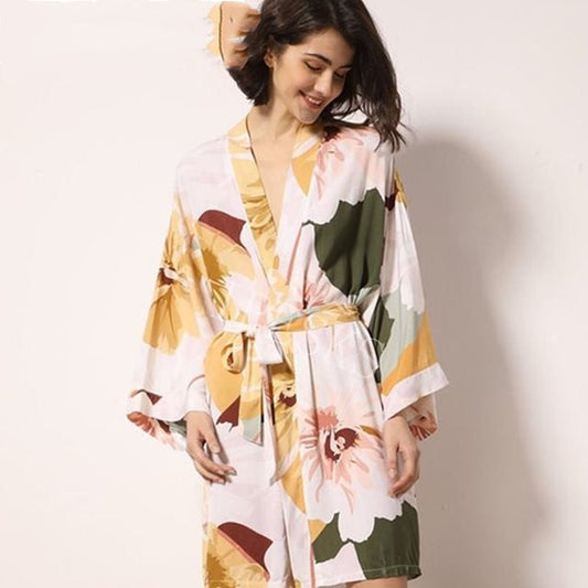 New Spring Thin Cotton-Silk Sleepwear Robe for Women