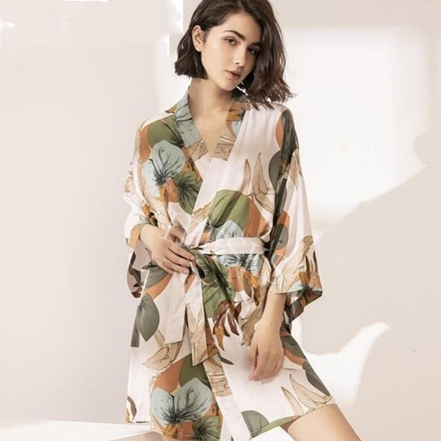 New Spring Thin Cotton-Silk Sleepwear Robe for Women