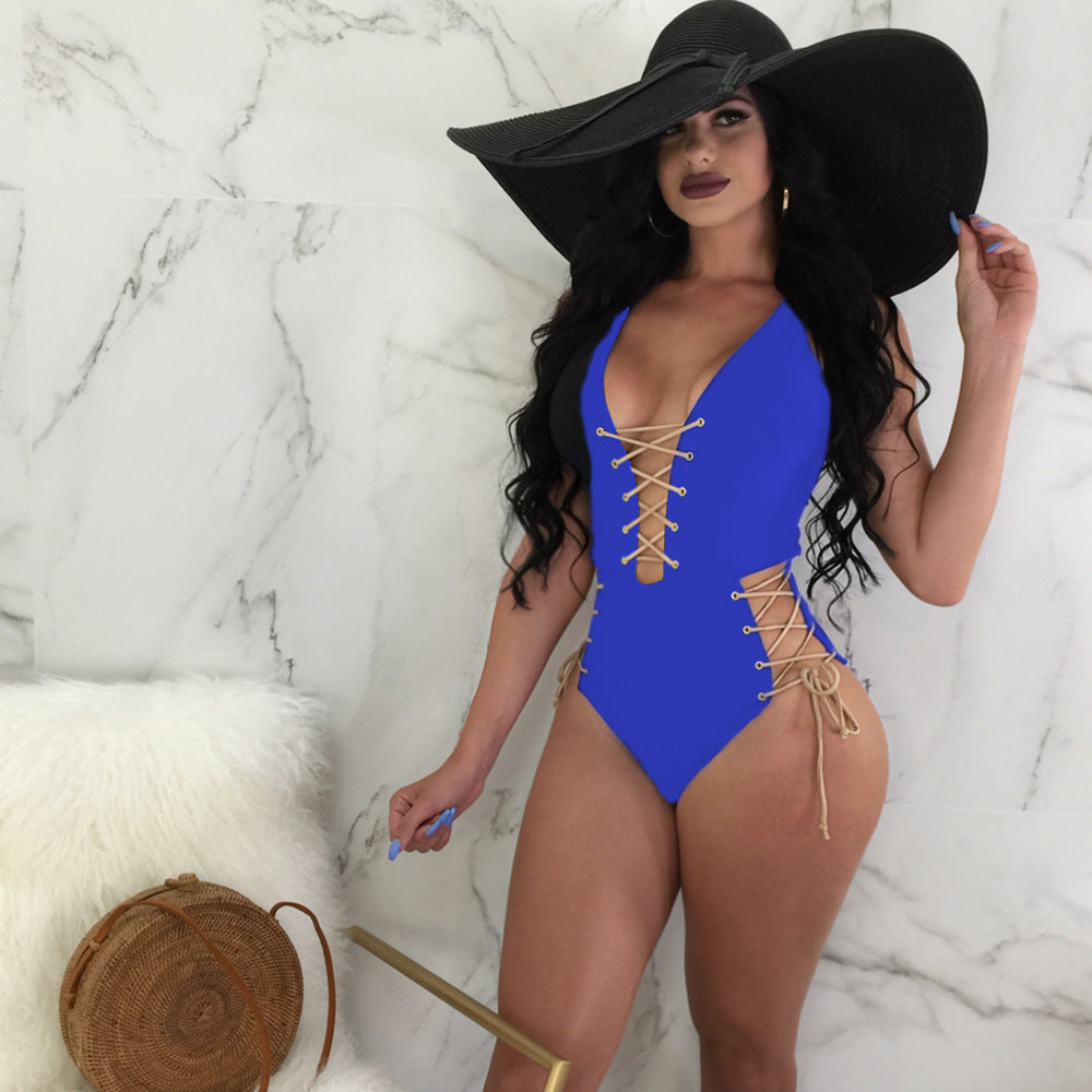 Sexy Solid Color Lace One-piece Bikini - Leverage On Heroes Women Store
