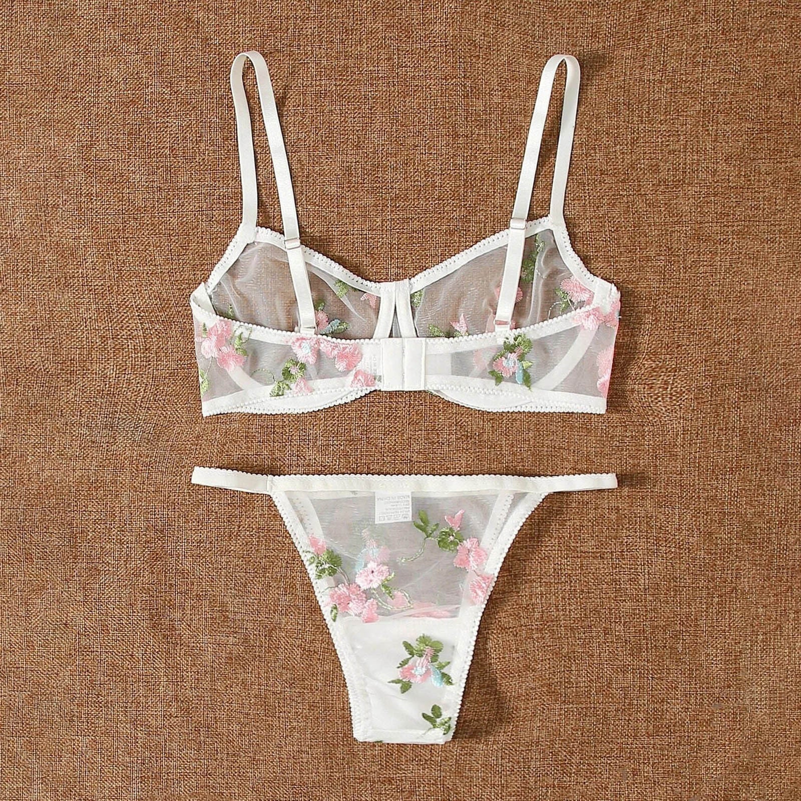 Three-point Mesh See-through Push Up Bras Embroidered Underwear Suit - Leverage On Heroes Women Store