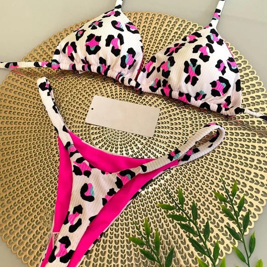 Women's Printed Lace Up Split Swimsuit Bikini - Leverage On Heroes Women Store
