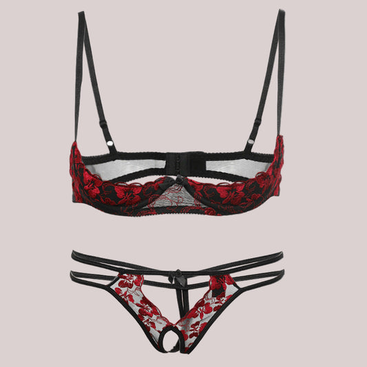 Embroidered Rose Pattern Low Waist Panty Set - Leverage On Heroes Women Store