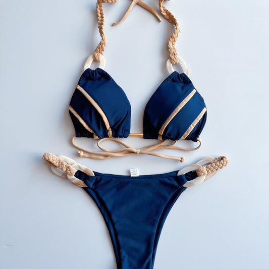 New Solid Color Lace-up Bikini Swimsuit - Leverage On Heroes Women Store