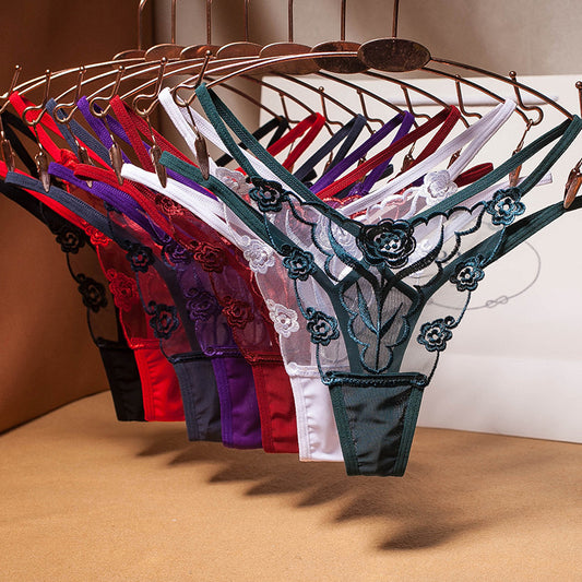 Lace Thong Panties Underwear Ladies Embroidered Floral Thong Panties Womens - Leverage On Heroes Women Store