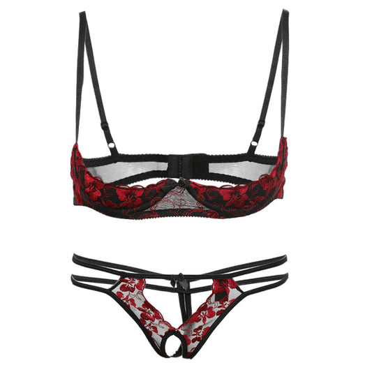 Embroidered Rose Pattern Low Waist Panty Set - Leverage On Heroes Women Store
